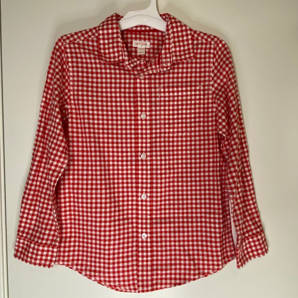 Boys Red and white Button Down Shirt  Medium 8-10